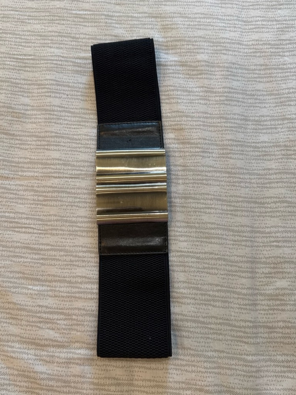 Wide Black Elastic Belt with Silver Accent Buckle